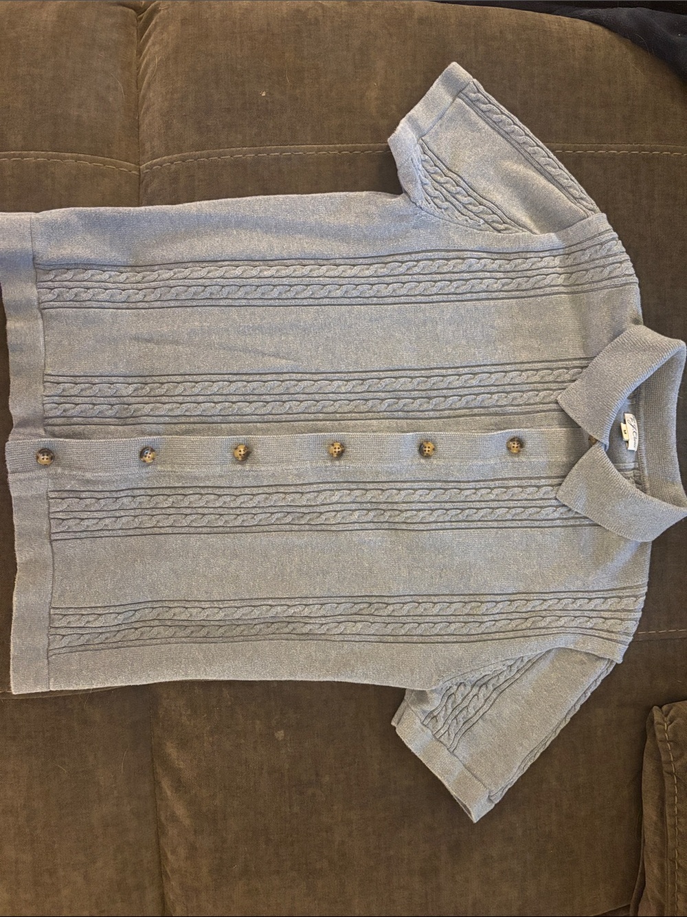J. Crew Light Blue Short-Sleeve Cable-Knit Button Cardigan